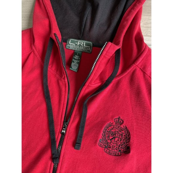 Ralph Lauren LRL Lauren Active Large fits med/small red & black full zip Sweater - Picture 2 of 10